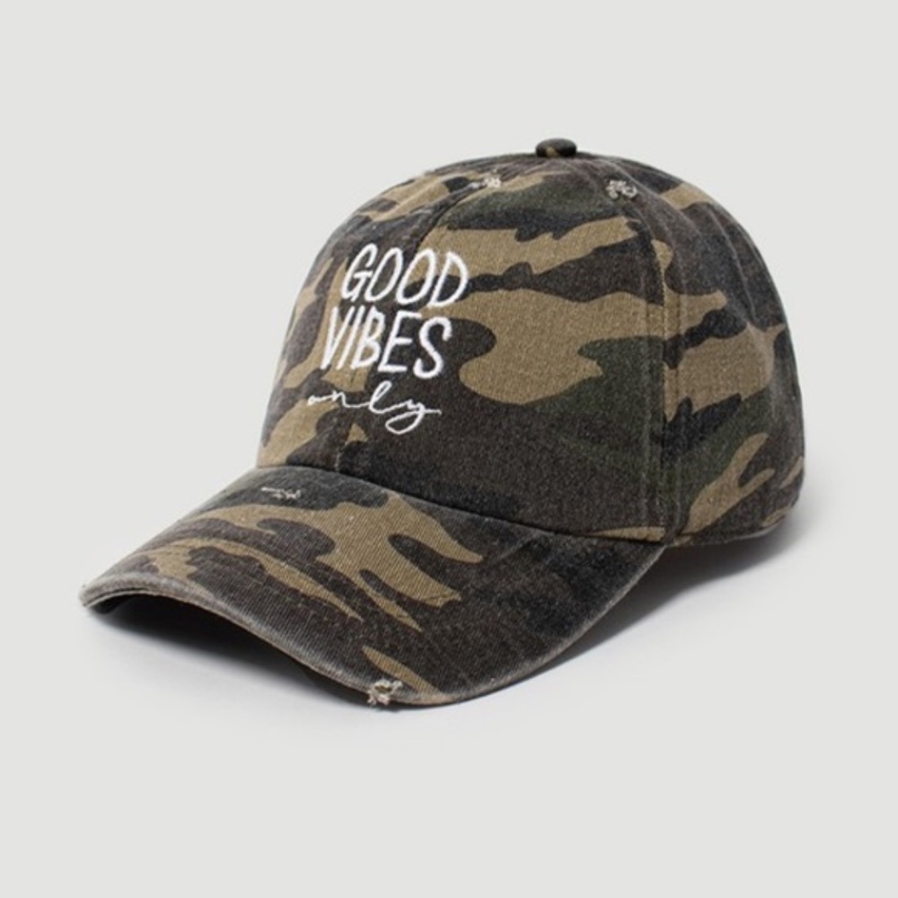 Good Vibes Only Green Olive Camouflage Camp Army Baseball Cap Hat Women's Casual - Picture 1 of 2